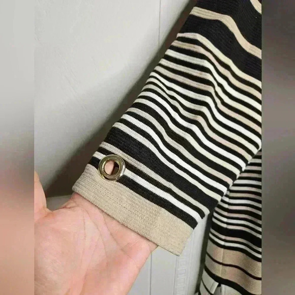 Charter Club Black Cream Striped Ribbed 3/4 Sleeve Grommet Round Neck Tunic XXL - Picture 3 of 12